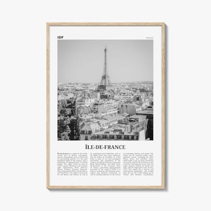Ile De France Druck Schwarzweiß, Île-de-France Kunst, Île-de-France Poster, Île-de-France Foto, Île-de-France-Dekor, Île-de-France Karte