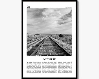 Midwest Poster, Black and White Photo Print, Travel Newspaper Wall Art, Home Decor