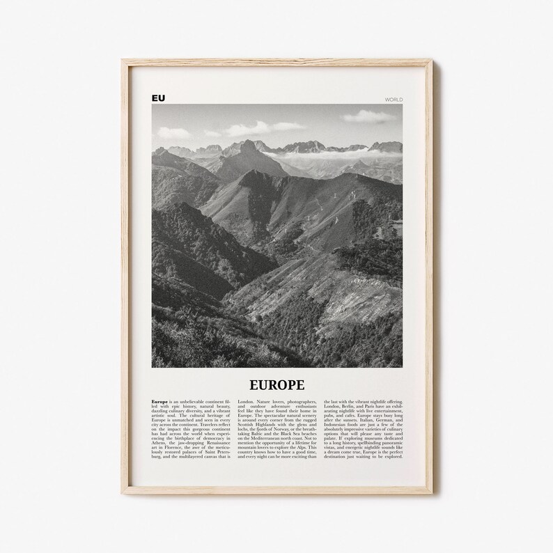 Europe Print Black and White Europe Wall Art Europe Poster Etsy