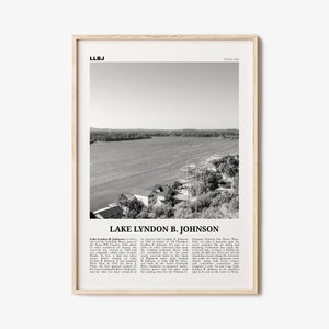 Lake Lyndon B. Johnson Print Black and White, Lake Lyndon B. Johnson Wall Art, Poster, Photo, Wall Décor, Lake Lyndon B. Johnson Map,