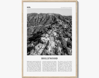 Póster de Hollywood en blanco y negro, foto del letrero de Hollywood, arte mural turístico de California, Los Ángeles