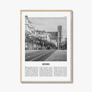 Impresión en blanco y negro de Reims, arte mural de Reims, póster de Reims, foto de Reims, decoración de pared de Reims, mapa de Reims, Francia