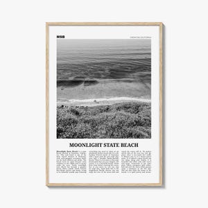 Moonlight State Beach Poster Print Black and White, Encinitas Photo, California Travel Wall Art
