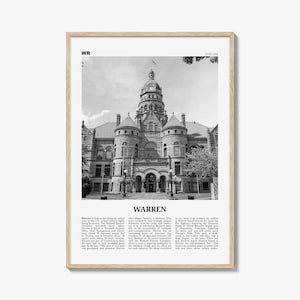 Warren Print Black and White, Warren Wall Art, Warren Poster, Warren Photo, Warren Wall Décor, Warren Map, Ohio, USA