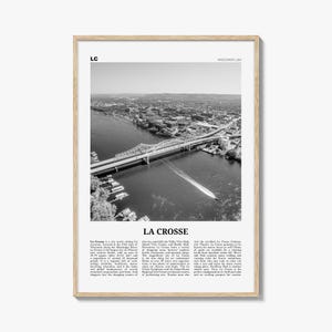Impression noir et blanc La Crosse, oeuvre d'art murale La Crosse, affiche La Crosse, photo La Crosse, carte La Crosse, décoration murale La Crosse, Wisconsin