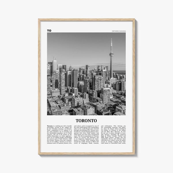 Póster de Toronto en blanco y negro, fotografía de la Torre CN, arte mural canadiense