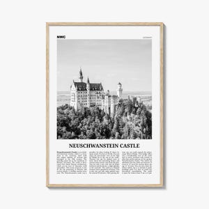 Neuschwanstein Castle Poster Print Black and White, Bavaria Travel Wall Art, Germany Fairytale Decor