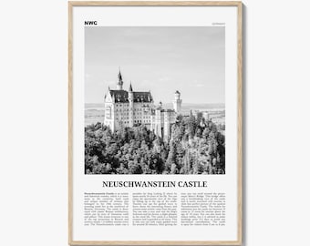 Neuschwanstein Castle Poster Print Black and White, Bavaria Travel Wall Art, Germany Fairytale Decor