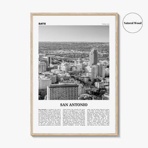 Póster de San Antonio en blanco y negro, arte mural turístico de Texas, fotografía del horizonte de SATX imagen 6