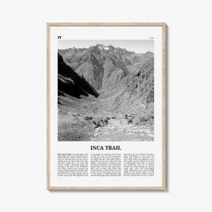 Inca Trail Poster Print Black and White, Machu Picchu Photo, Peru Travel Wall Art, Andes