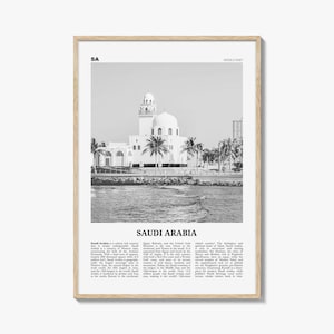 Saudi Arabia Poster Print Black and White, Coastal Mosque Photo, Wall Art
