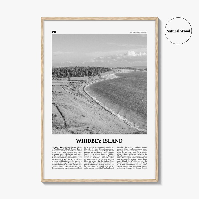 Whidbey Island Poster Print Black and White, Washington Travel Wall Art, Pacific Northwest Decor image 6