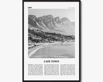 Cape Town Poster, Black and White Photo Print, Travel Newspaper Wall Art, Home Decor