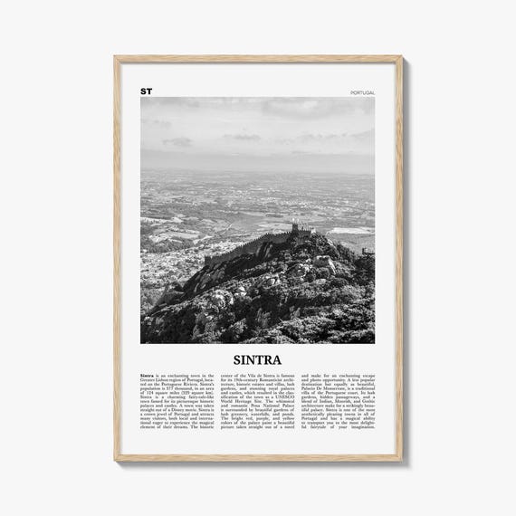 Sintra Poster Print Black and White, Castle of the Moors Photo, Portugal Wall Art