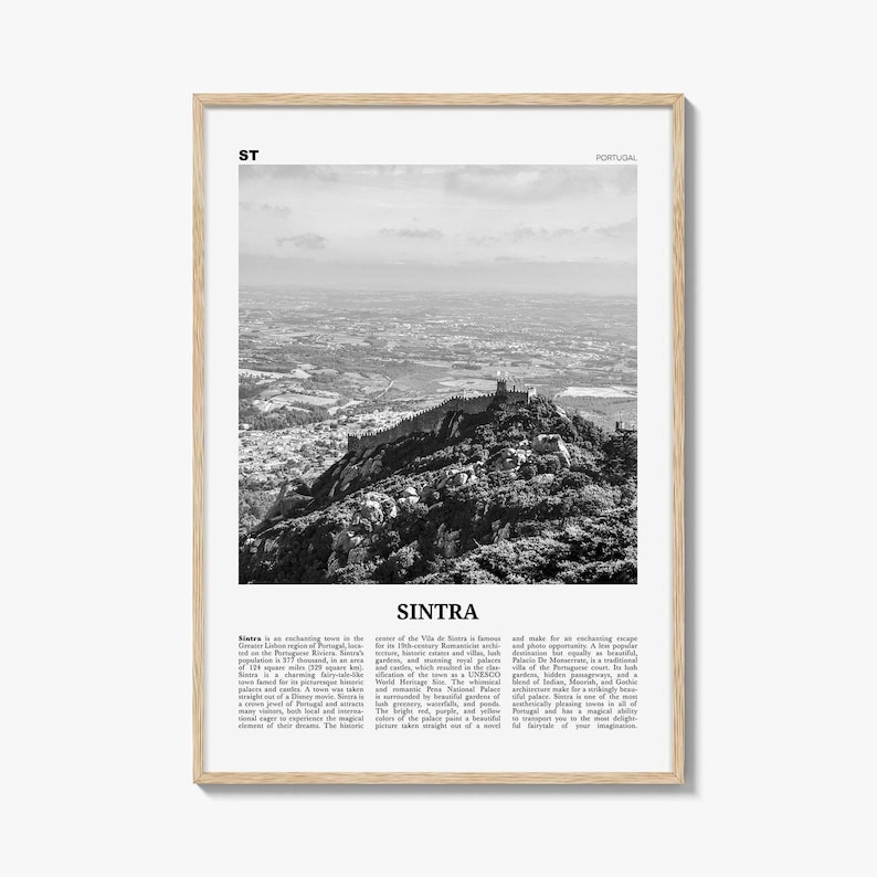 Impressão de pôster de Sintra em preto e branco, foto do Castelo dos Mouros, arte de parede de Portugal imagem 1