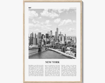 Póster del estado de Nueva York en blanco y negro, foto del puente de Brooklyn, arte mural de Nueva York