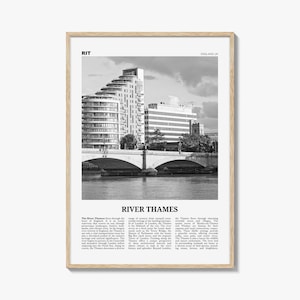 River Thames Print Black and White, River Thames Wall Art, River Thames Poster, River Thames Photo, Thames Wall Décor, River Thames Map