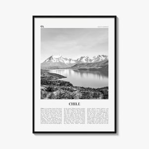 Chile Poster, Black and White Photo Print, Travel Newspaper Wall Art, Home Decor