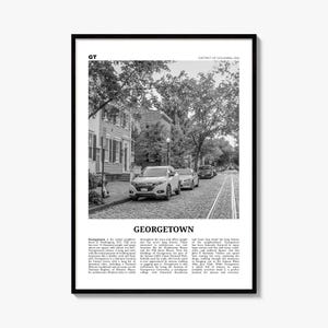 Affiche de Georgetown, photo en noir et blanc de Washington, art mural inspiré des journaux de voyage, décoration intérieure