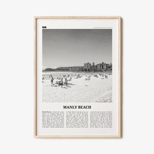 Manly Beach Print Black and White, Manly Beach Wall Art, Manly Beach Poster, Manly Beach Photo, Sydney, New South Wales, Australia