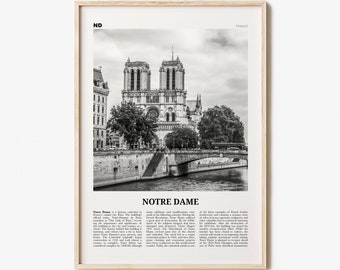 Notre Dame Print Black and White, Notre Dame Wall Art, Notre Dame Poster, Notre Dame Photo, Notre Dame Map, France