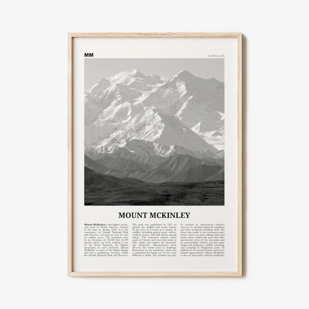Mount Mckinley Print Black and White, Mount Mckinley Wall Art, Mount ...