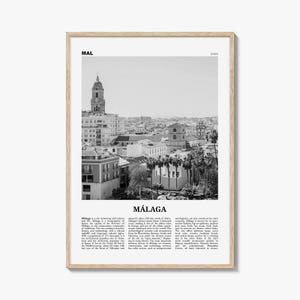 Málaga Poster Print Black and White, Spain Travel Wall Art, Andalusia Photography
