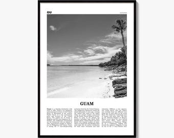 Guam Poster, Black and White Photo Print, Travel Newspaper Wall Art, Home Decor