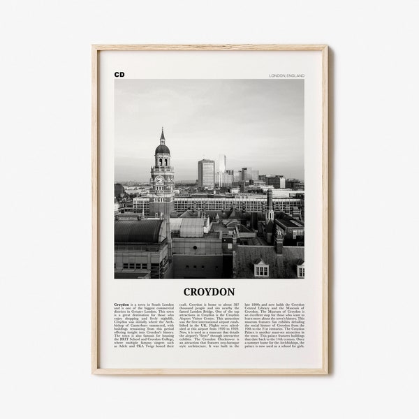 Croydon Print Black and White, Croydon Wall Art, Croydon Poster, Croydon Photo, Croydon Wall Décor, Croydon Map, London