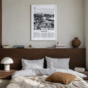 Jerusalem Poster, Black and White Photo Print, Travel Newspaper Wall Art, Home Decor Premium White Wood Frame