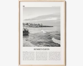 Sunset Cliffs Print Black and White, Sunset Cliffs Wall Art, Sunset Cliffs Poster, Sunset Cliffs Photo, San Diego, California, USA