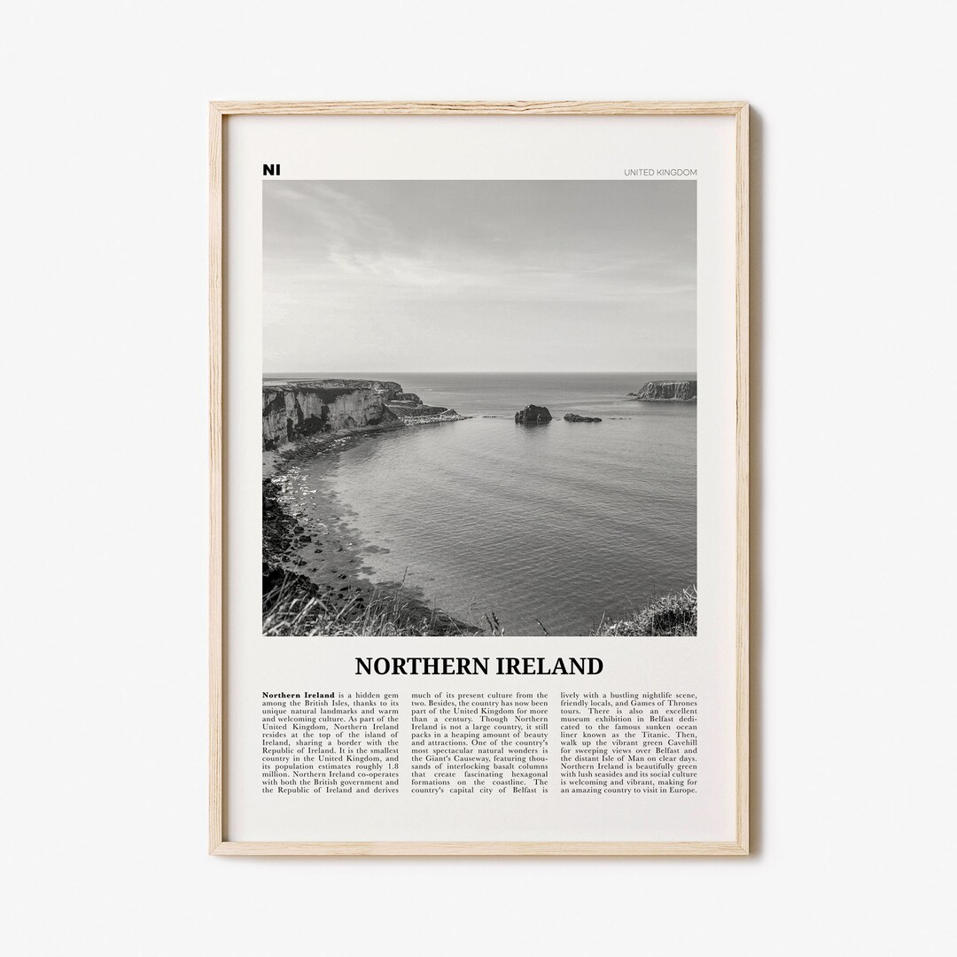 Northern Ireland Print Black and White, Northern Ireland Wall Art