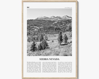 シエラネバダのポスタープリント（白黒）、カリフォルニア旅行の壁アート、山脈の自然装飾