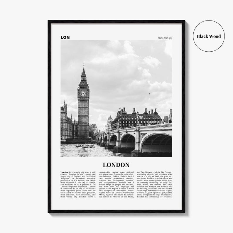 London Poster Print Black and White, Big Ben Photo, UK Wall Art image 7