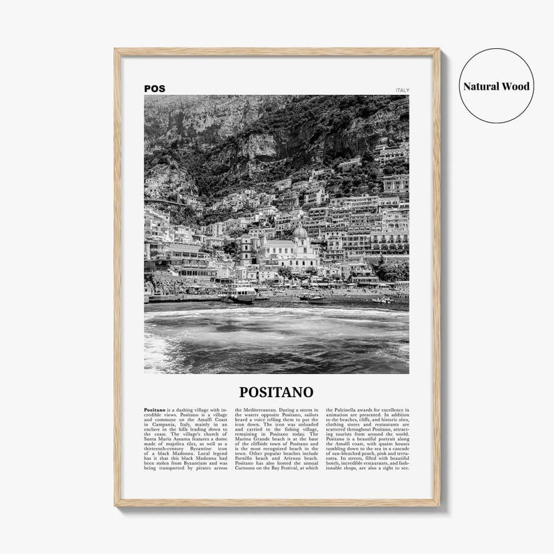 Positano Poster Print Black and White, Italy Travel Wall Art, Amalfi Coast Decor image 6