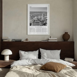 Póster de San Antonio en blanco y negro, arte mural turístico de Texas, fotografía del horizonte de SATX imagen 4