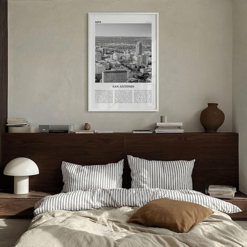 Póster de San Antonio en blanco y negro, arte mural turístico de Texas, fotografía del horizonte de SATX imagen 4
