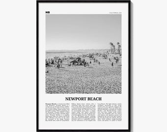 Newport Beach Poster, Black and White Photo Print, Travel Newspaper Wall Art, Home Decor