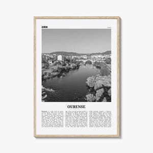 Ourense Print Schwarzweiß, Ourense Wandkunst, Ourense Poster, Ourense Foto, Ourense Wanddekoration, Ourense Karte, Spanien