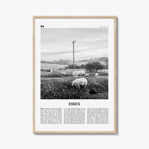 Impressão de Essex em preto e branco, arte de parede de Essex, pôster de Essex, foto de Essex, mapa de Essex, Inglaterra, Reino Unido, Reino Unido