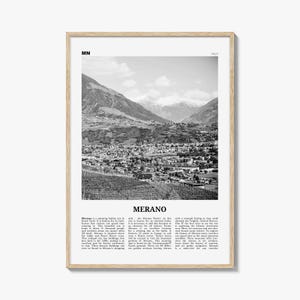 Merano Print Black and White, Merano Wall Art, Merano Poster, Merano Photo, Merano Wall Décor, Merano Map, Italy