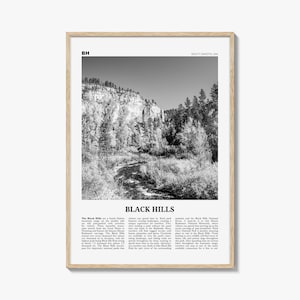 Black Hills Poster schwarz weiß, Black Hills Wandkunst, Black Hills Poster, Black Hills Foto, Black Hills Karte, South Dakota, USA