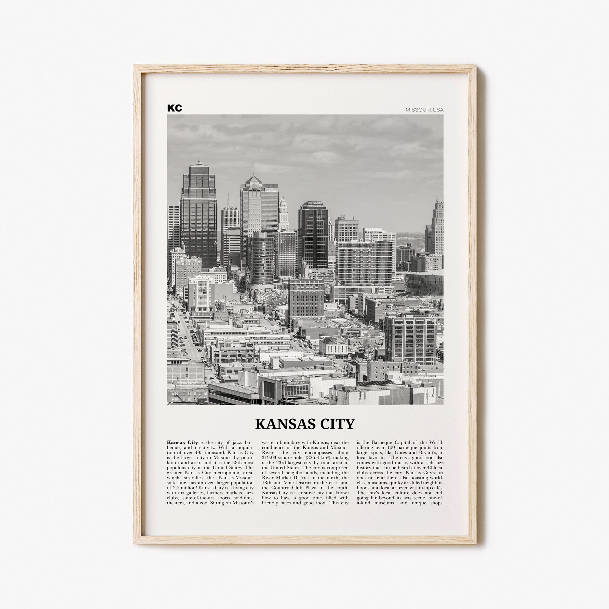 Kansas City Print Black and White Skyline Kansas City Wall - Etsy