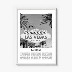 Las Vegas Poster, black and white palm photo print in a white wood frame