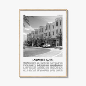 Lakewood Ranch Plakat-Druck Schwarzweiß, Florida-Reise-Wandkunst, Sarasota-Dekor