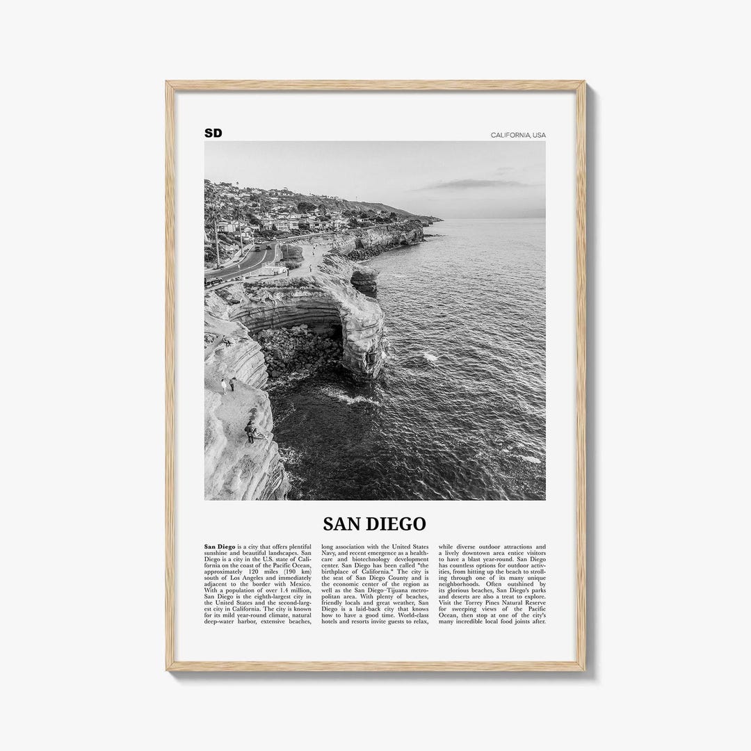 San Diego Poster Print Black and White, California Travel Wall Art, SD ...