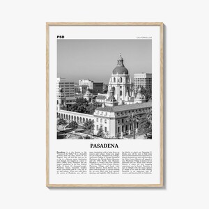 Impresión en blanco y negro de Pasadena, arte mural de Pasadena, póster de Pasadena, foto de Pasadena, Pasadena, California, EE. UU., Norteamérica