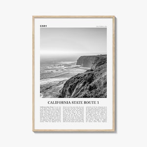 California State Route 1 Print Black and White, California State Route 1 Wall Art, State Route 1 Poster, California Pacific Coast Highway