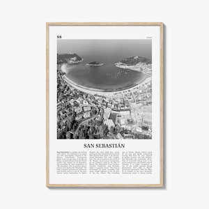 San Sebastián Poster Print Black and White, La Concha Beach Photo, Spain Wall Art