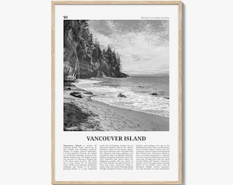 Vancouver Island Poster Print Black and White, Canada Travel Wall Art, British Columbia Nature